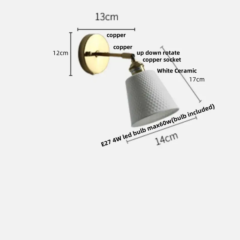 White ceramic led wall light with textured surface and copper mounting bracket for bathroom mirror decorbites ceramic led