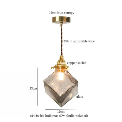 Geometric led pendant lamp with frosted textured glass and vintage brass fittings ideal for dining room lighting