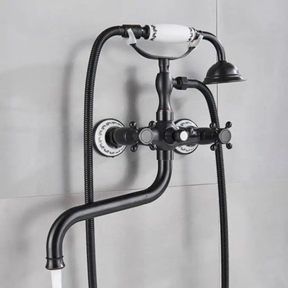 Black matte brass antique tub faucet with white ceramic handles and decorative accents from decorbites brass antique set