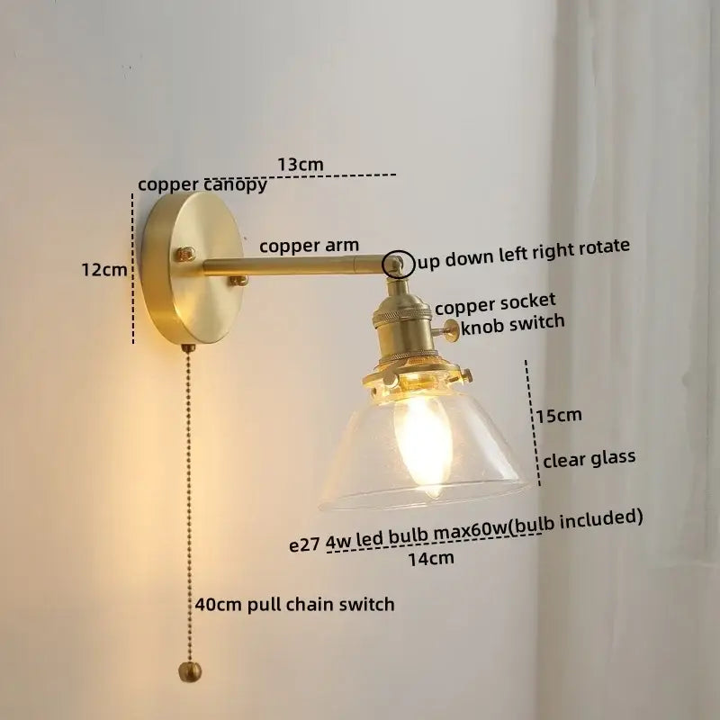Vintage brass ceramic led wall light with adjustable arm brass finish and ribbed clear glass shade for bedroom decorbites ceramic led