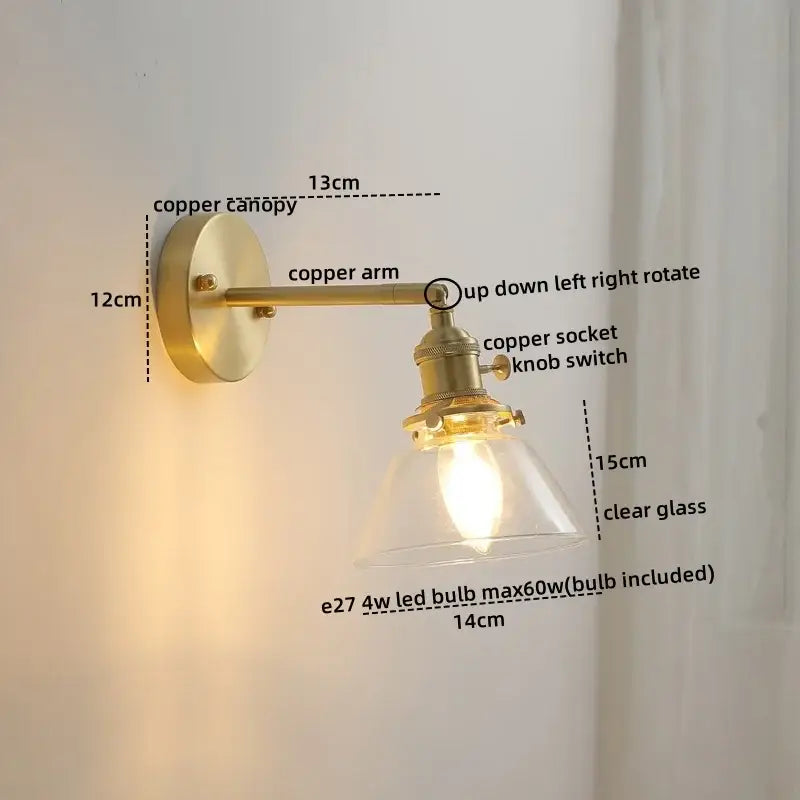 Vintage brass ceramic led wall light with adjustable arm brass finish and clear ribbed glass shade for decorbites ceramic led wall decor