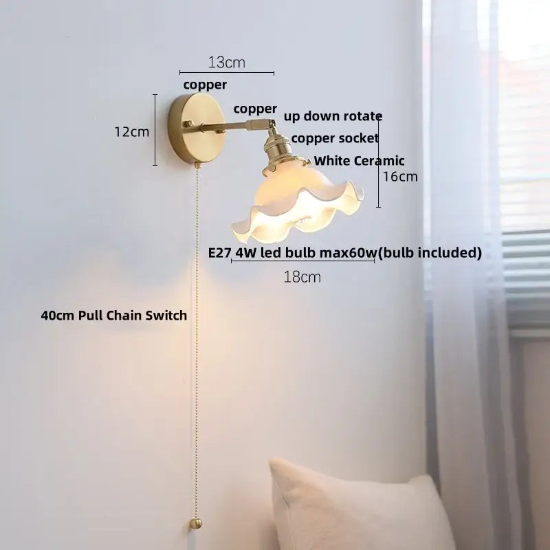 Copper wall sconce with white ceramic lampshade vintage brass ceramic led wall lights decorbites ceramic led bedroom decor