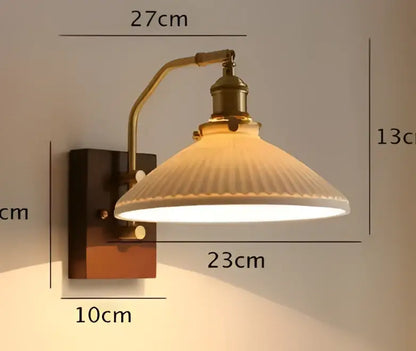 Antique brass ceramic wall lamp with ribbed frosted glass shade for bedroom decorbites ceramic wall lamp