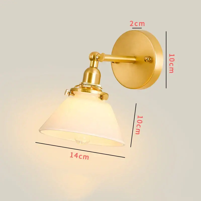 Gold-finished brass vintage wall lamp with frosted clear glass shade and led wall lighting for bedroom sconce