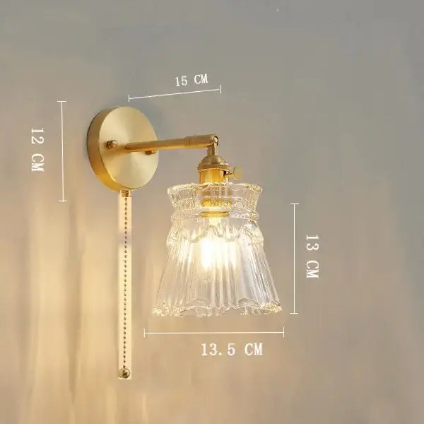 Antique brass wall light with clear glass fluted shade and pull chain by decorbites clear glass for vintage decor