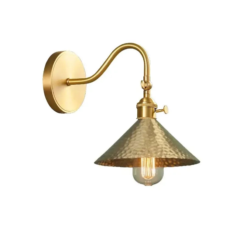Vintage brass conical led copper wall light with hammered shade and pull chain for bedroom decorbites led copper wall lights