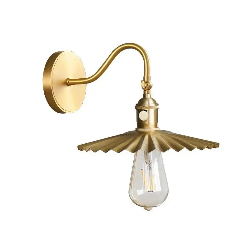 Brass-finished vintage conical led copper wall light with fluted petal shade and exposed edison bulb for bedroom decorbites led copper wall