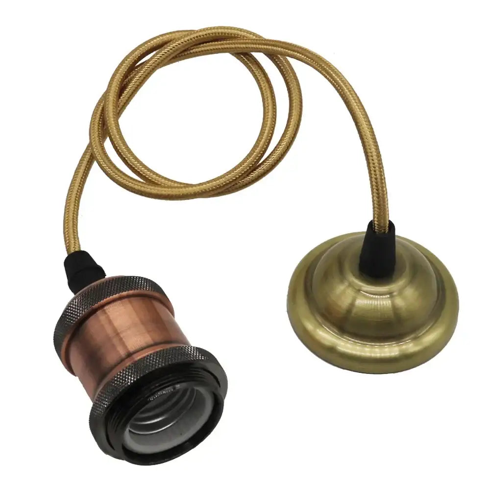 Antique brass and copper aluminum pendant light with braided gold cable for dining room decorbites