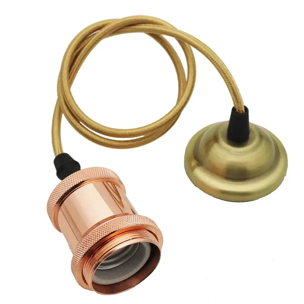 Vintage brass and copper aluminum pendant light with copper-finished socket and braided gold cable for dining room decorbites