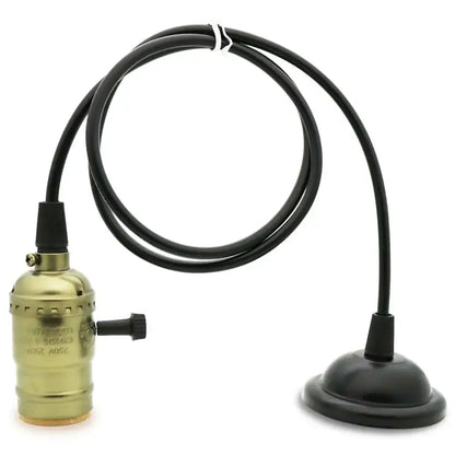Brass-finished edison-style aluminum pendant light socket with black cord and matching base for decorbites dining room decor