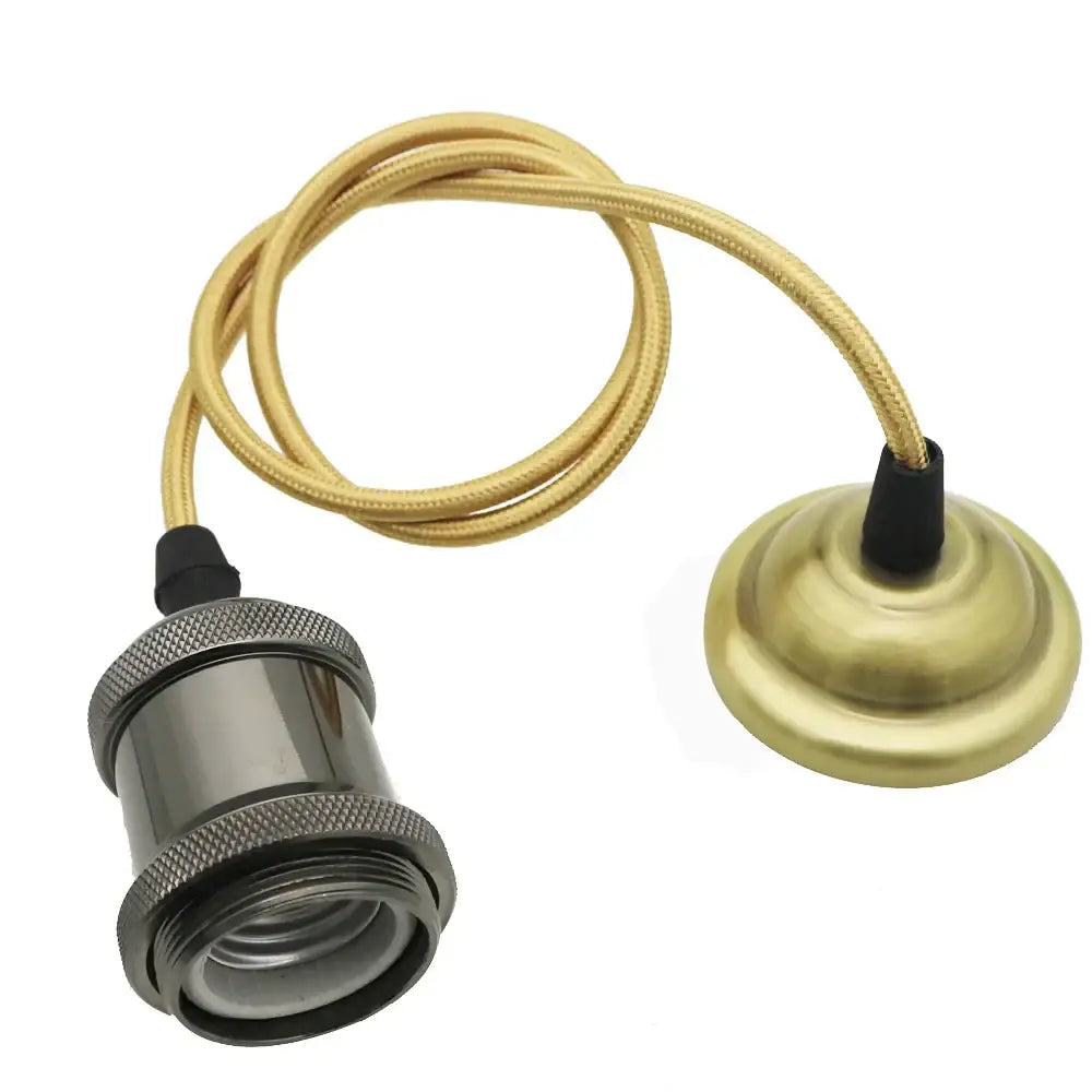 Antique brass finished pendant light socket with black metal base and braided gold cable for decorbites aluminum pendant light