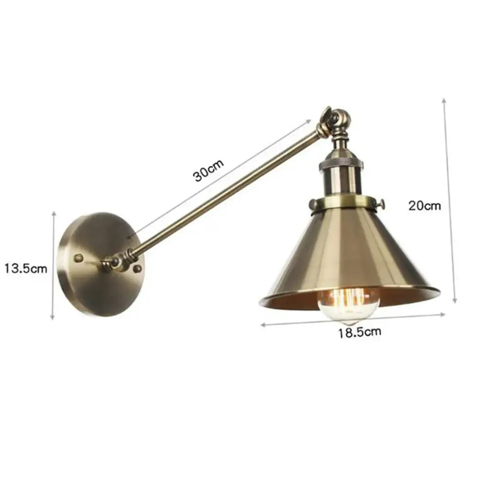 Vintage brass copper wall light with adjustable arm and conical shade perfect for bedroom decorbites brass copper style