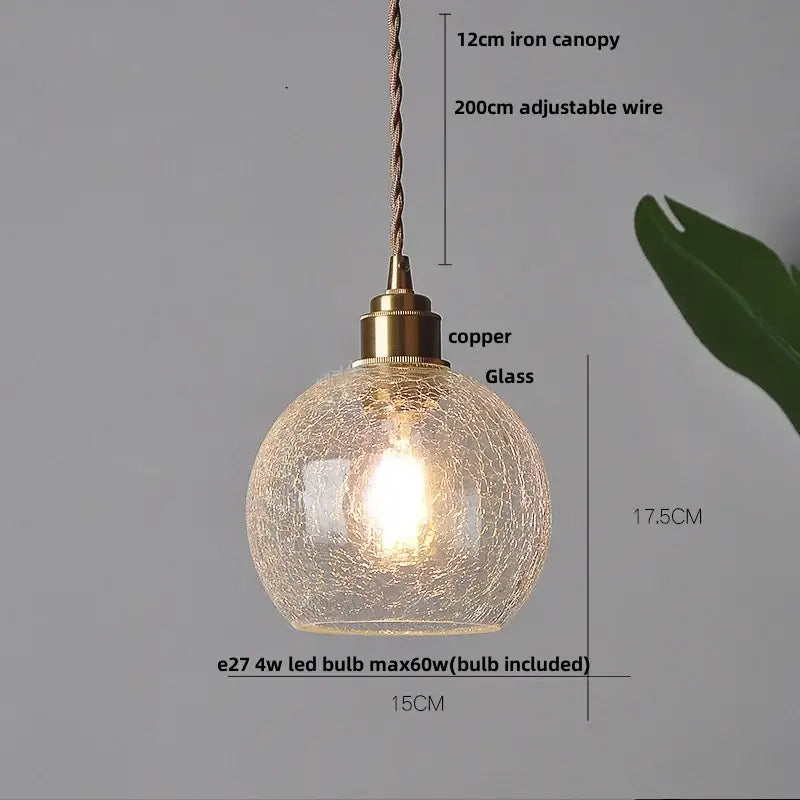 Vintage brass crackled glass globe led pendant light with adjustable wire suspension for kitchen decorbites glass globe decor
