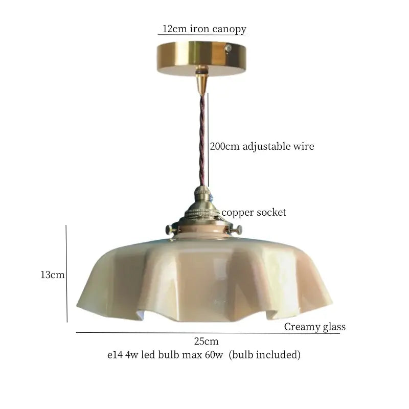 Creamy glass led pendant light with brass iron canopy and copper socket for dining room decorbites cream glass design