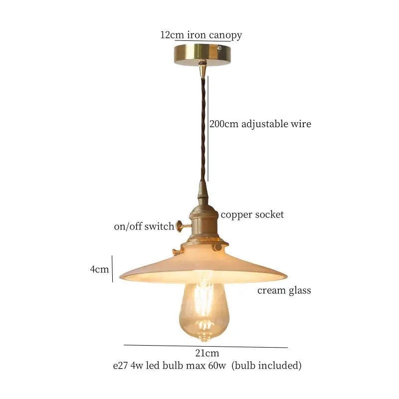 Vintage brass cream glass led pendant light with adjustable copper wire and exposed Edison bulb for dining room decorbites pendant lights