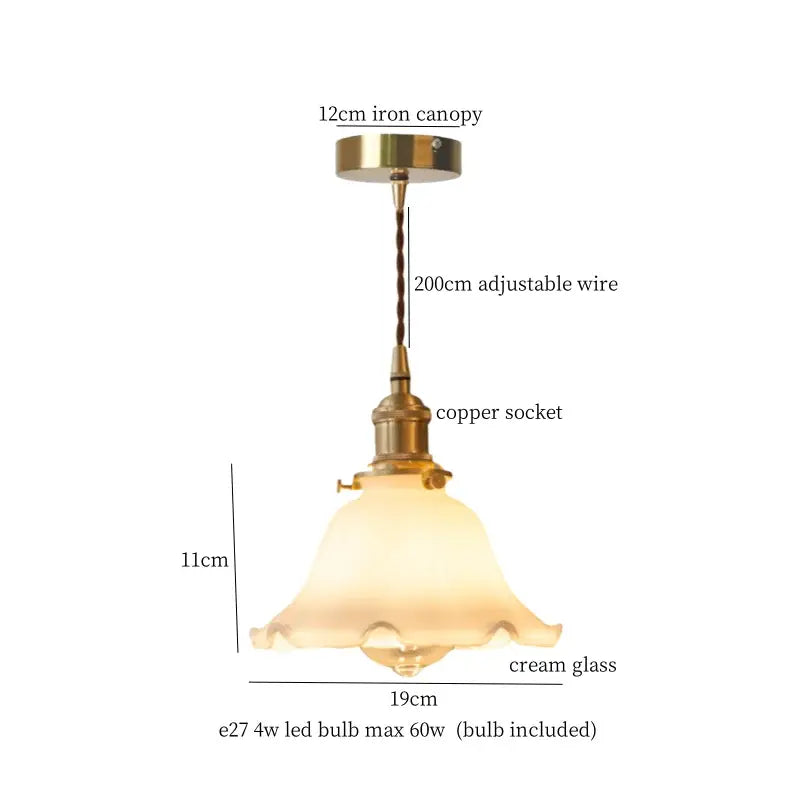 Vintage brass cream glass led pendant light with adjustable copper wire and iron canopy for dining room decorbites pendant lights