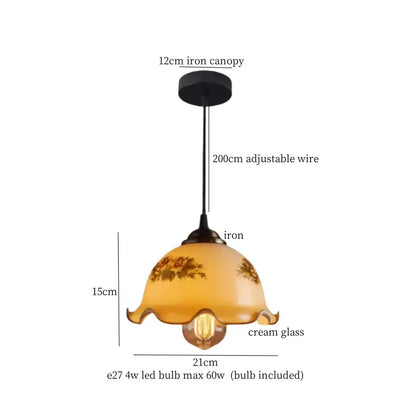 Vintage brass cream glass led pendant light featuring floral cream glass shade suspended by adjustable iron wire for dining room decorbites pendant lights