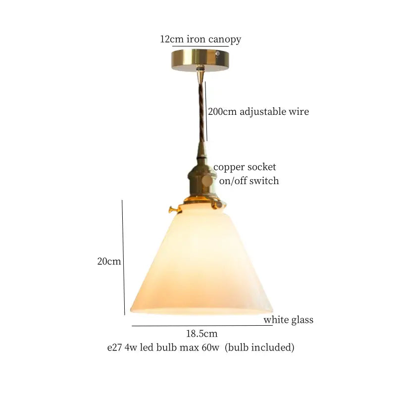 Vintage brass cream glass led pendant light with adjustable copper wire and iron canopy for dining room decorbites pendant lights