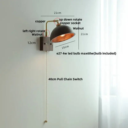 Industrial-style wall light sconce with matte black dome shade copper-finished arm and decorbites copper adjustable rotation