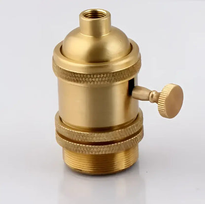 Vintage brass e27 lamp holder with textured socket and knurled adjustment knob for living room lighting