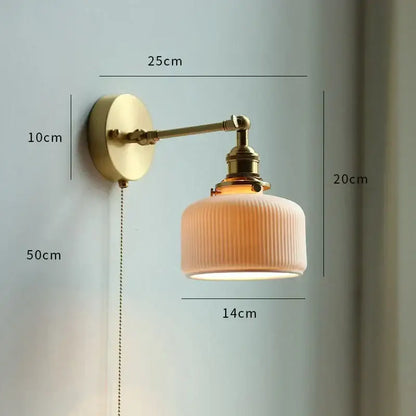 Vintage brass wall sconce with ribbed off-white ceramic shade for glass led bathroom decorbites glass led lighting