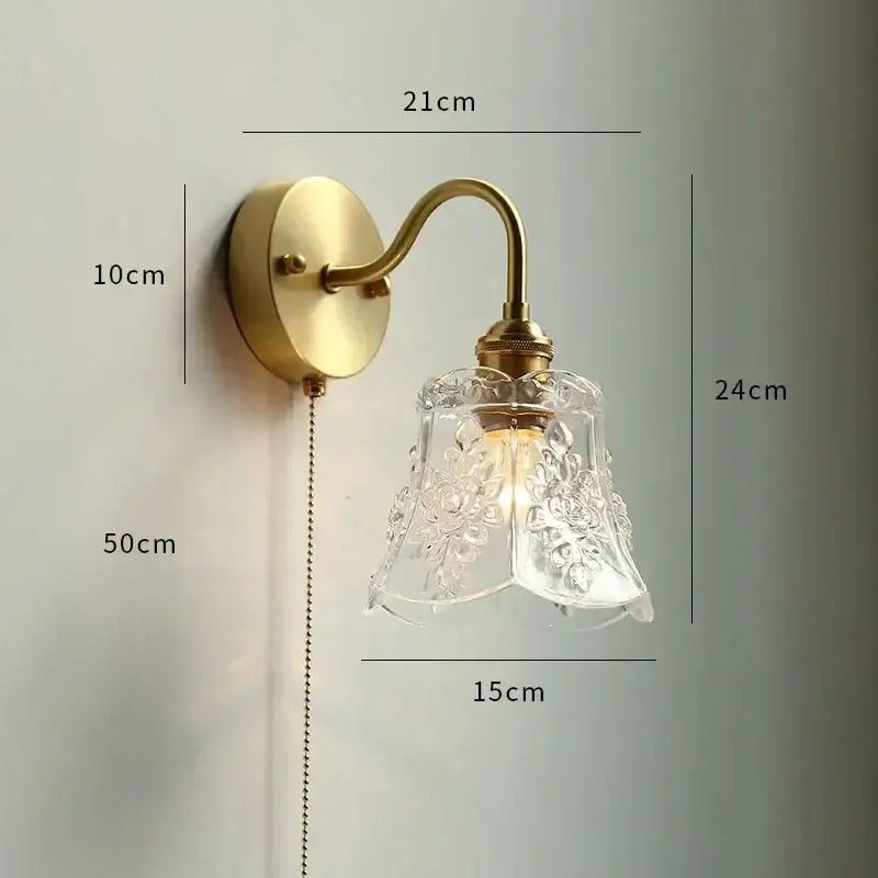 Antique brass wall sconce with clear intricately etched floral glass led shade for glass led bathroom decorbites