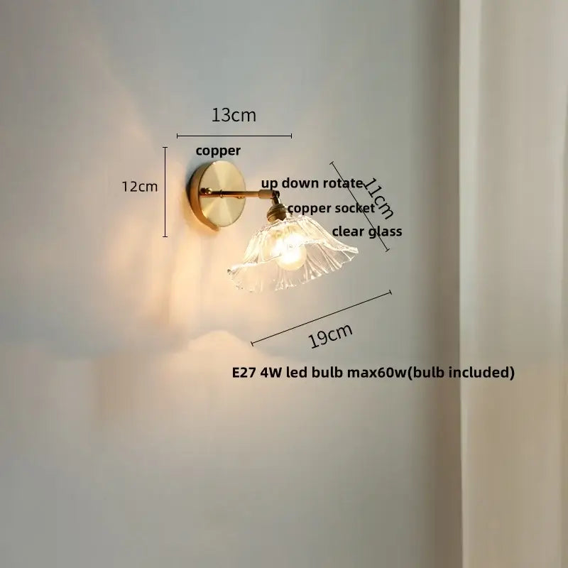 Copper wall light featuring a clear glass shade and vintage brass fluted glass bedside sconce design for bedroom decorbites glass bedside use