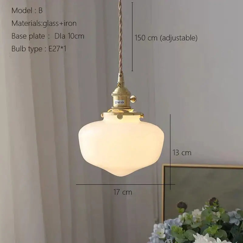 Vintage brass pendant lamp with frosted glass shade led and twisted rope cord for kitchen lighting
