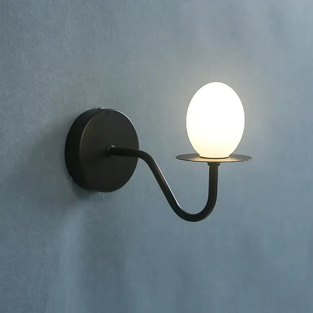 Black metal wall lamp with glowing white glass egg mini bulb for vintage brass glass egg mini wall bedroom sconce