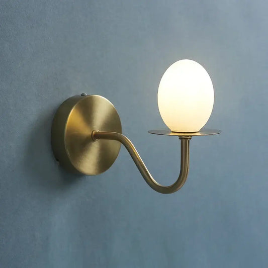 Vintage brass glass egg mini wall lamp with frosted glass egg-shaped bulb for elegant bedroom sconce lighting