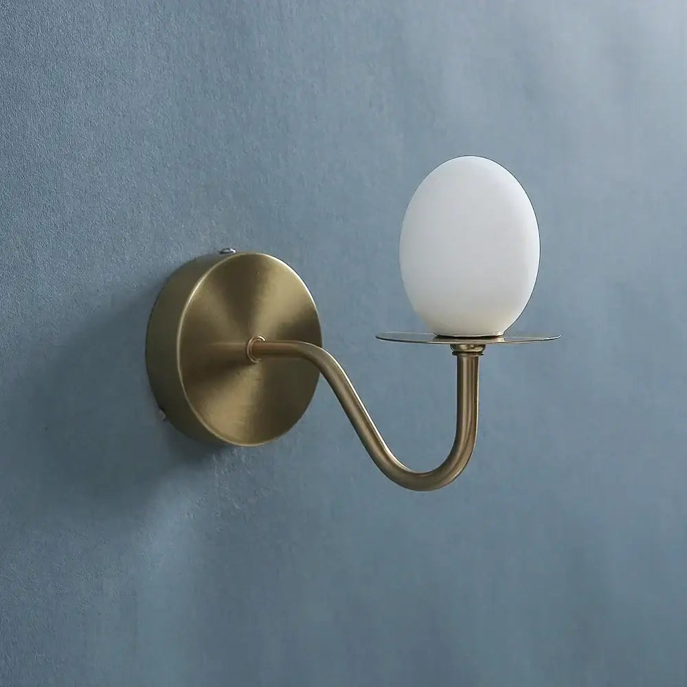Vintage brass glass egg mini wall lamp with smooth white oval glass shade for bedroom sconce lighting