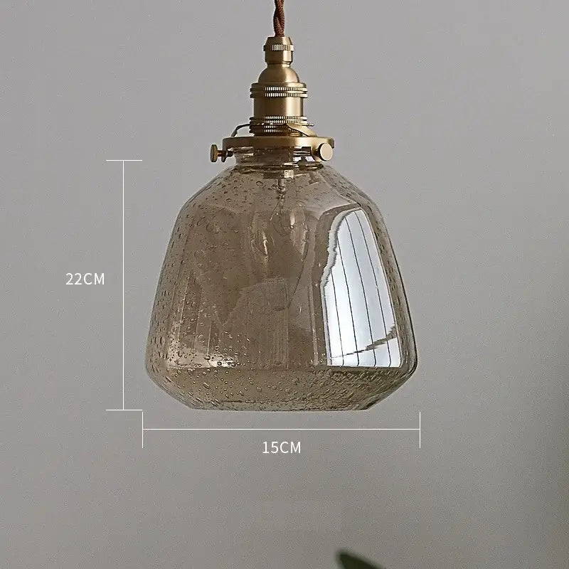 Vintage brass glass led pendant lamp with amber textured shade and brass-finished fixture for dining room lighting