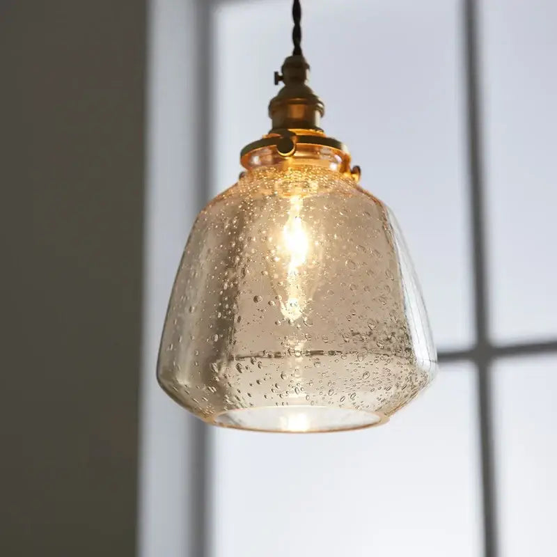 Vintage brass glass led pendant lamp with warm-toned textured shade and brass-finished fixture for dining room pendant light