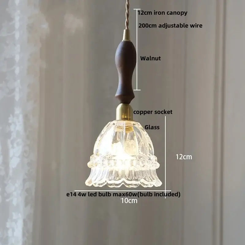 Vintage brass glass led pendant lamp with a 12cm scalloped textured glass shade and warm brass copper socket
