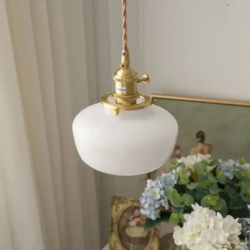 Vintage brass glass led pendant light with frosted white shade and metal hardware for kitchen hanging lamp