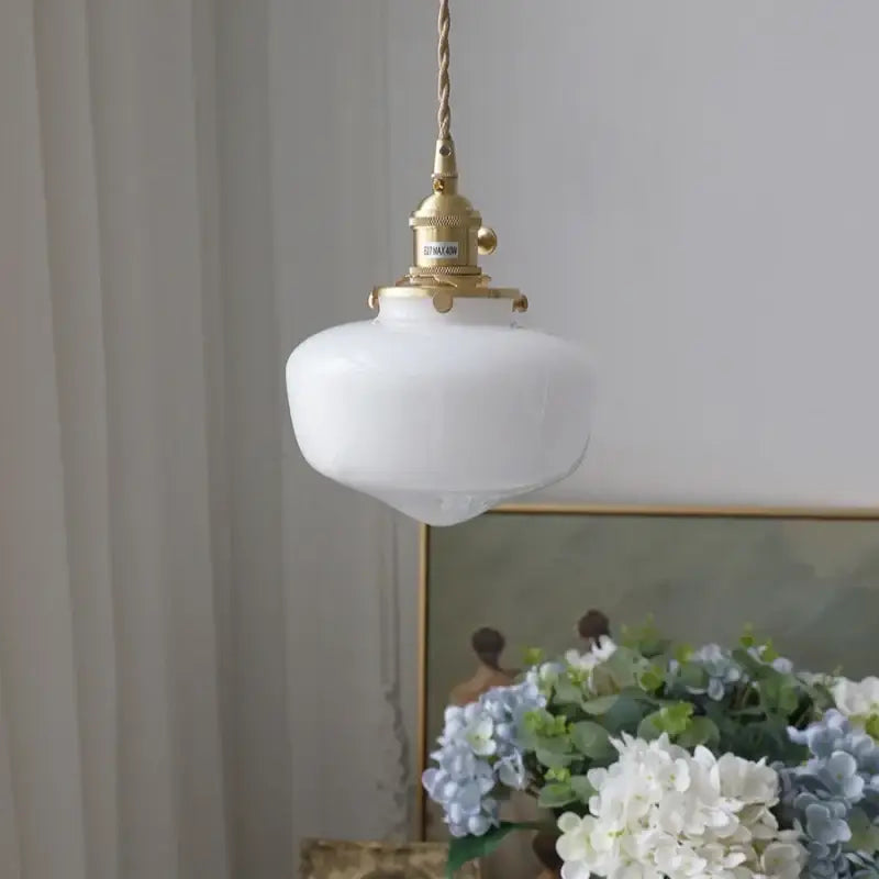 Vintage brass glass led pendant light with frosted white shade and brass hardware for kitchen hanging lamp