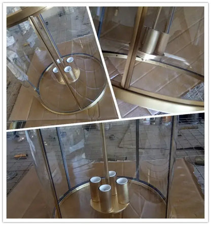 Vintage brass lantern pendant light with clear glass enclosure and brass candle holders helps create ambient lighting with led bulbs