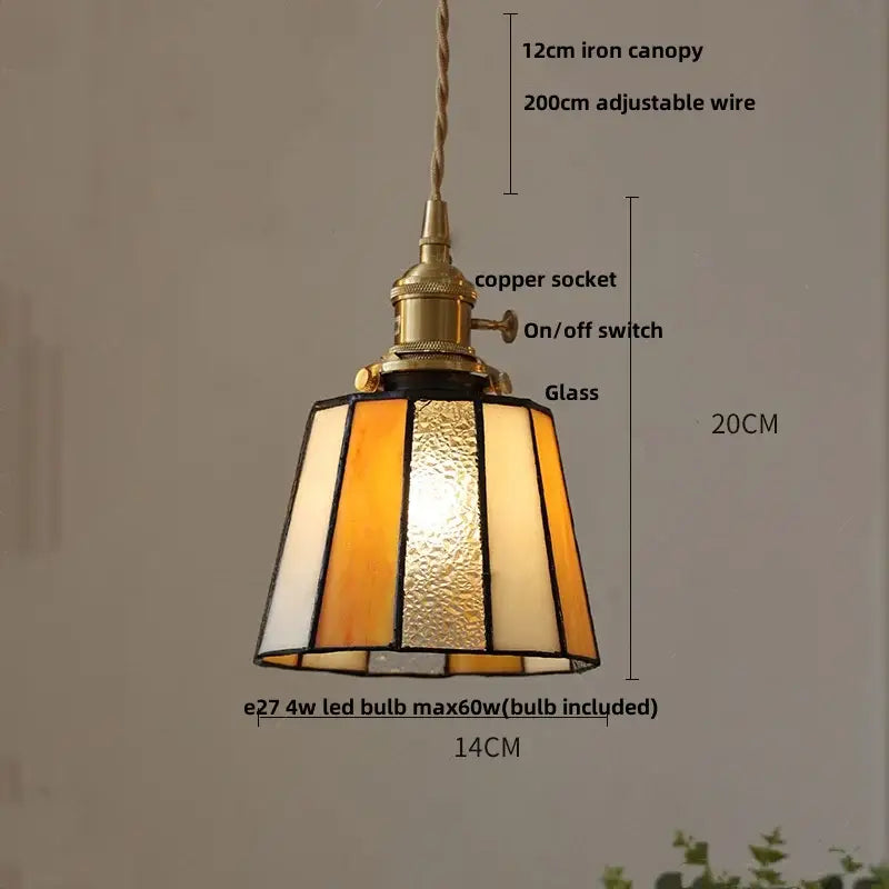 Vintage brass led pendant light with amber stained glass and brass finished copper socket from decorbites brass led collection