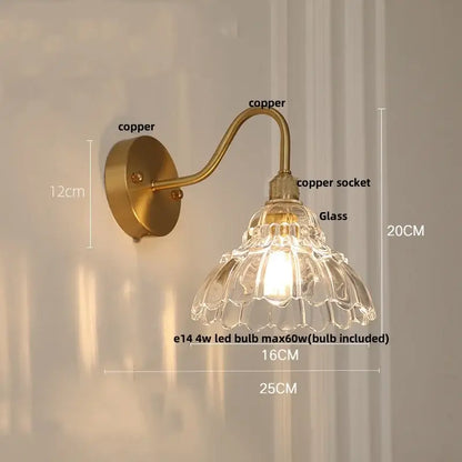 Vintage brass led wall light with antique brass finish and clear fluted glass shade for bedroom sconce decorbites brass led