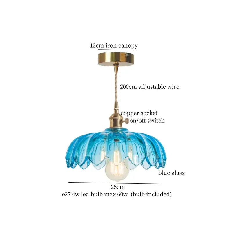 Delicate blue glass pendant lights with brass pleated led hardware vintage brass pleated decorbites style