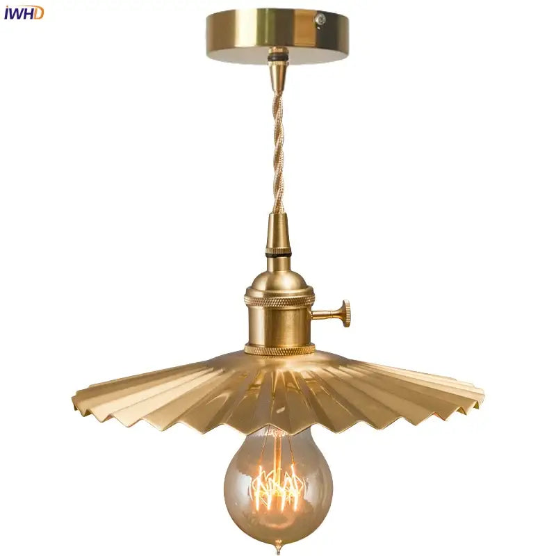 Vintage brass pleated led pendant light with fluted scalloped shade and exposed edison bulb for dining room decorbites brass pleated pendant lights