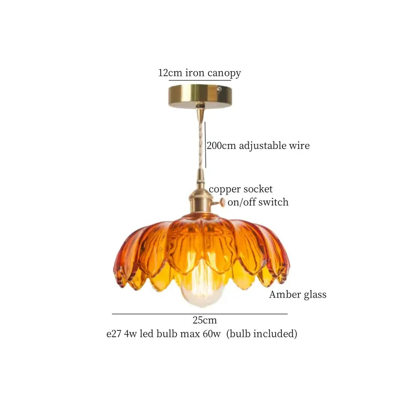 Amber glass vintage brass pleated led pendant light with copper socket and adjustable wire for dining room decorbites brass pleated