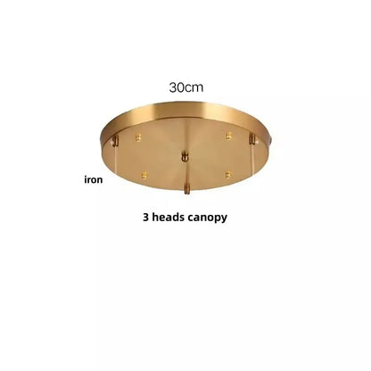 Gold-finished iron ceiling canopy with 30cm diameter and three mounts for decorbites brass pleated led pendant lights
