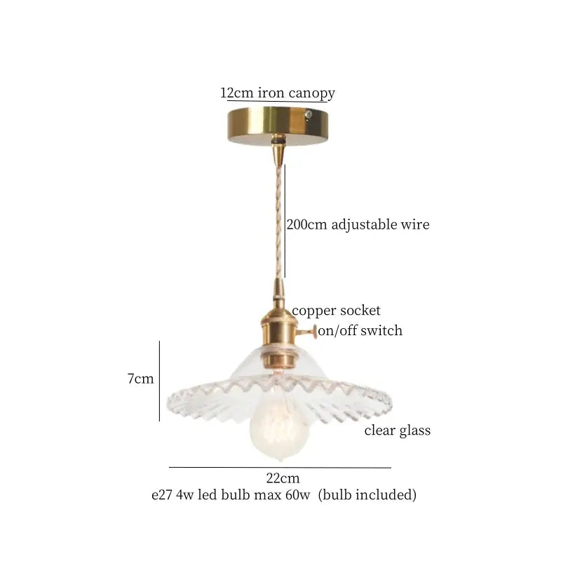 Vintage brass pleated led pendant light with brass finish iron canopy copper socket clear scalloped glass shade for dining room decorbites brass pleated pendant lights