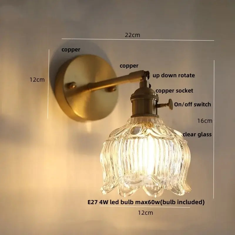 Antique brass wall lamp with clear ribbed glass pull chain shade vintage brass pull chain led wall lamp for living room