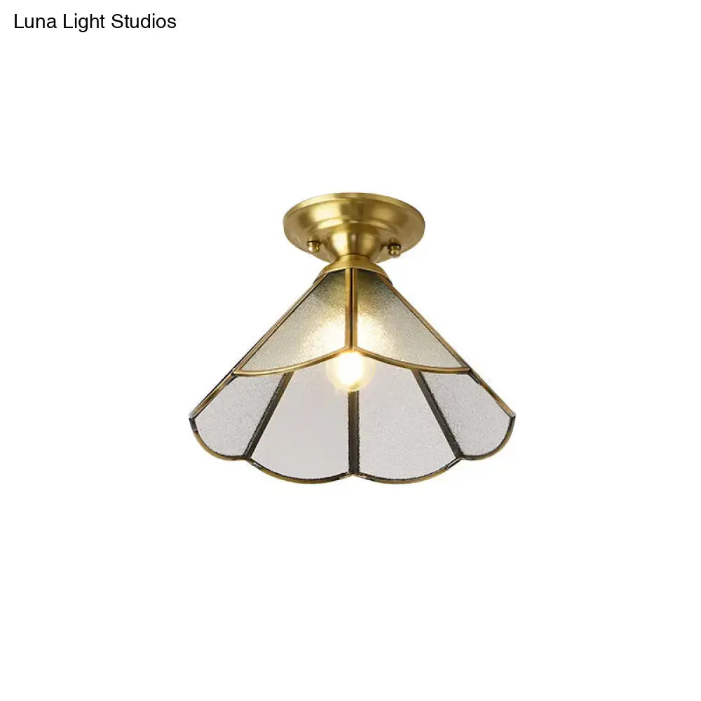 Decorbites brass scallop semi flush mount ceiling light with brass finish and segmented translucent glass shade