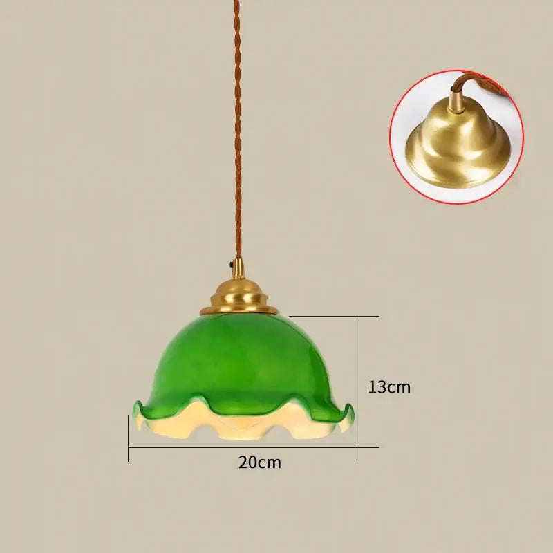 Vintage brass scalloped green glass led pendant lamp with twisted cord for bedroom lighting pendant light
