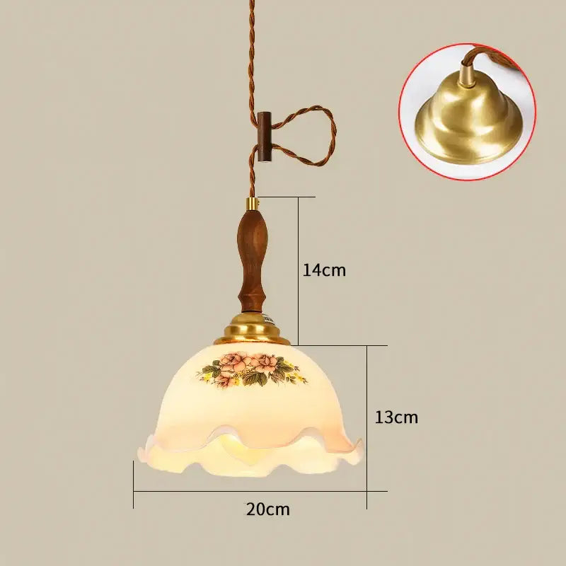 Vintage brass scalloped glass led pendant lamp with warm frosted floral shade for bedroom pendant light lighting