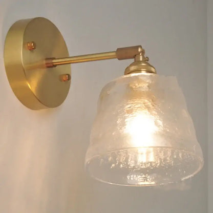 Vintage brass textured glass wall lamp with translucent clear glass shade and pull chain for bedroom led wall decorbites