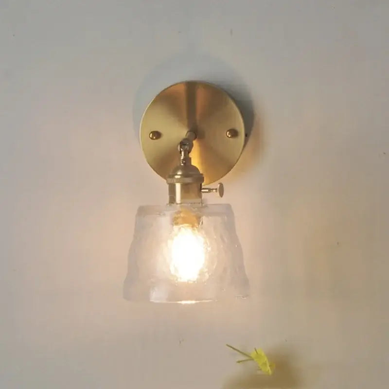 Vintage brass wall lamp with textured clear glass shade and pull chain for bedroom led wall decorbites clear glass design